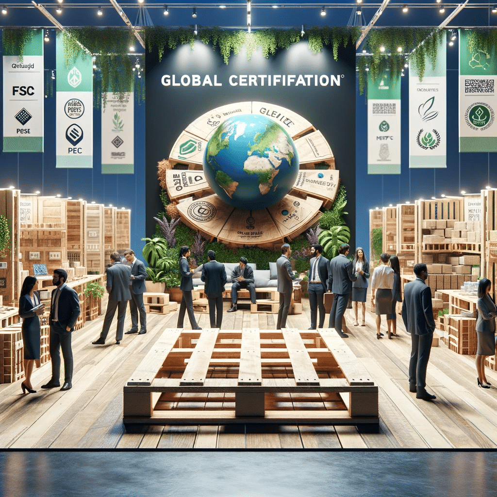 Stand de tarimas ecológicas en mercado global. Madera nom 144 semarnat 2017 norma tarima bosques pallets | Tarimas Xalostoc.