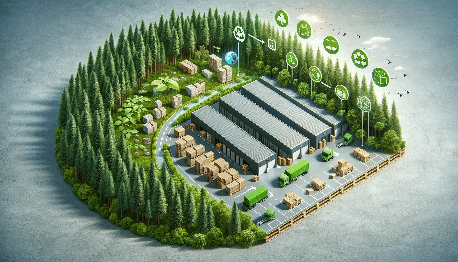 Bosque y almacén eco-amigable con tarimas. Productos economía almacenamiento fabricante entrega efecto invernadero mercancía | Tarimas Xalostoc