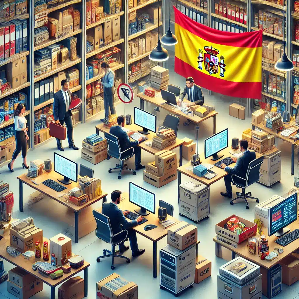 Oficina con funcionarios revisando documentos y productos etiquetados de calidad. El papel de las tarimas en la industria de exportación normativas y estándares | Tarimas Xalostoc