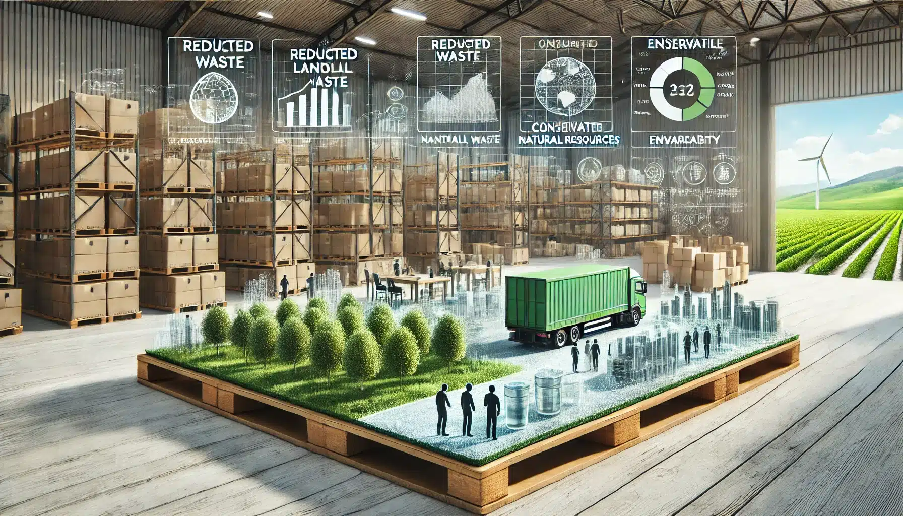 Futuro sostenible con tarimas ecológicas en industrias diversas y entorno verde | Tarimas Xalostoc