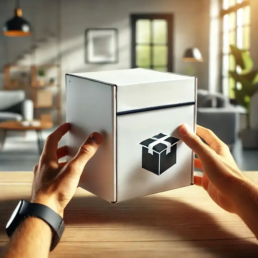 Caja moderna sobre mesa en casa bien iluminada | Tarimas Xalostoc
