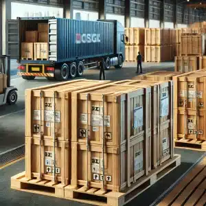 Cajas de madera certificadas en un muelle de carga | Tarimas Xalostoc