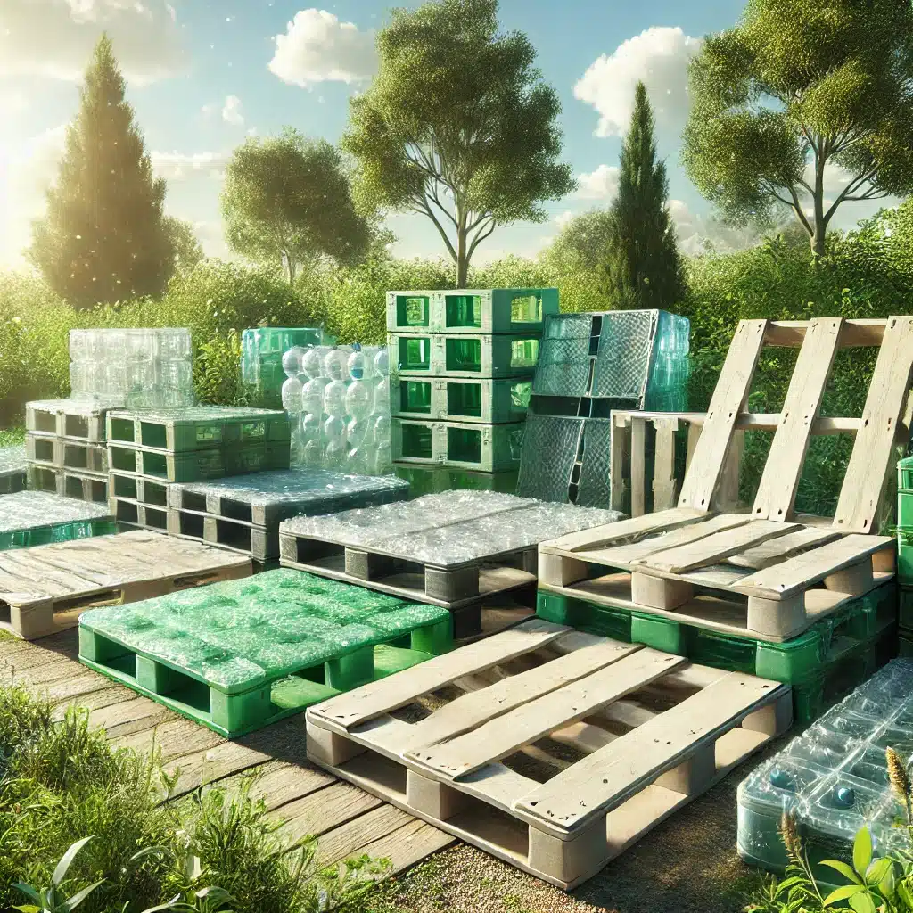 Tarimas recicladas en un entorno natural rodeado de árboles y follaje verde. | Tarimas Xalostoc