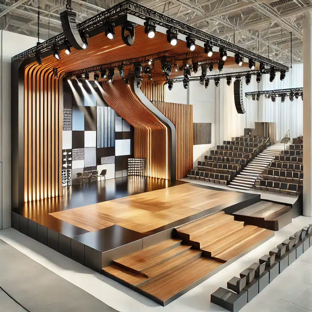 Tarima personalizada de madera y metal en espacio moderno con diseño modular. | Tarimas Xalostoc