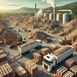 Procesamiento de residuos de madera en centro de reciclaje en México. | Tarimas Xalostoc