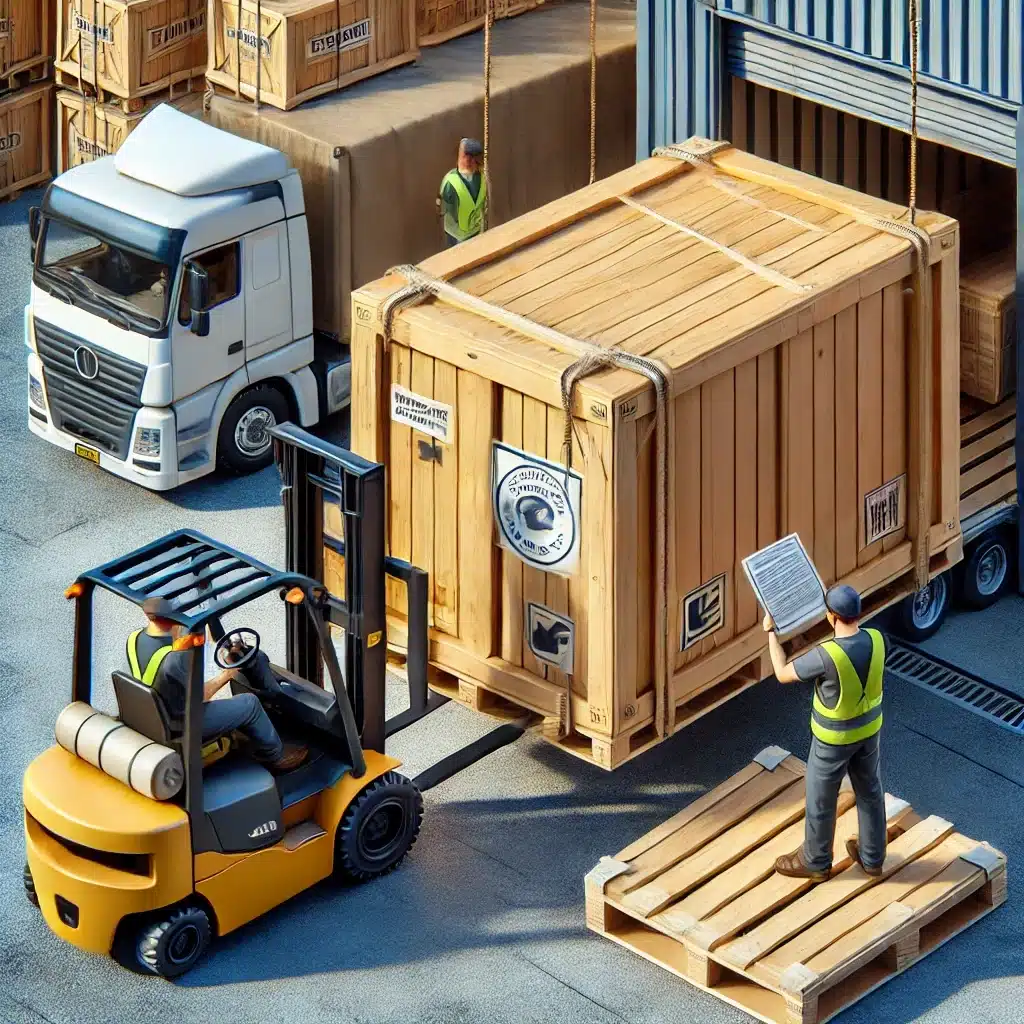 Personal cargando cajas certificadas en camión de transporte | Tarimas Xalostoc